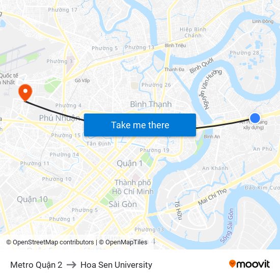 Metro Quận 2 to Hoa Sen University map