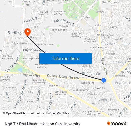 Ngã Tư Phú Nhuận to Hoa Sen University map