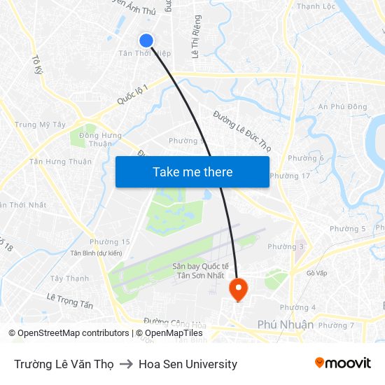 Trường Lê Văn Thọ to Hoa Sen University map