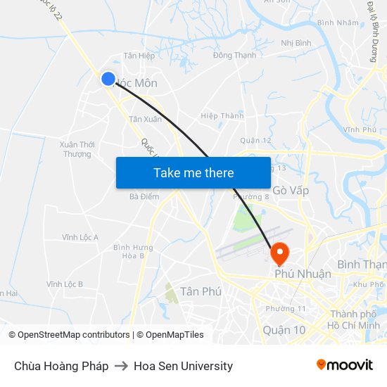 Chùa Hoàng Pháp to Hoa Sen University map