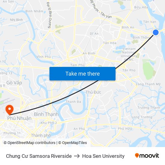 Chung Cư Samsora Riverside to Hoa Sen University map