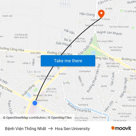 Bệnh Viện Thống Nhất to Hoa Sen University map