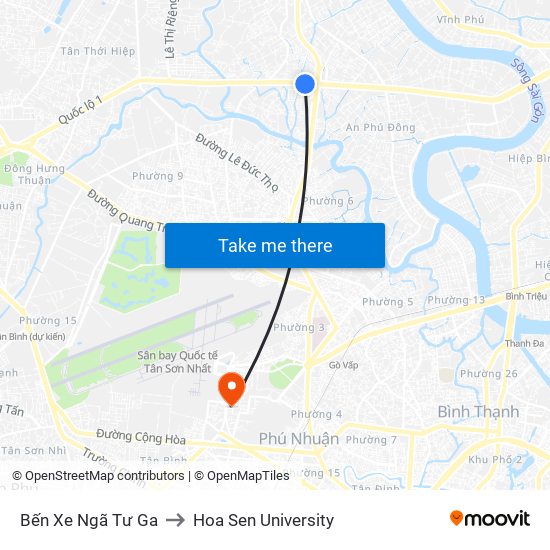 Bến Xe Ngã Tư Ga to Hoa Sen University map
