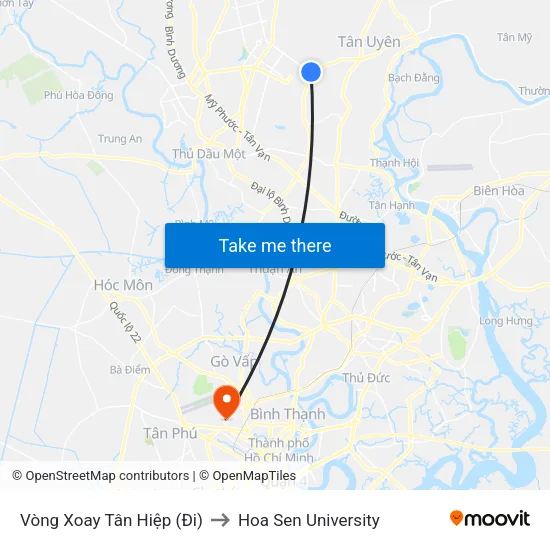 Vòng Xoay Tân Hiệp (Đi) to Hoa Sen University map