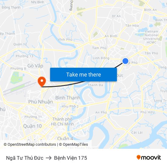 Ngã Tư Thủ Đức to Bệnh Viện 175 map