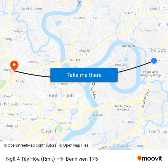 Ngã 4 Tây Hòa (Rmk) to Benh vien 175 map