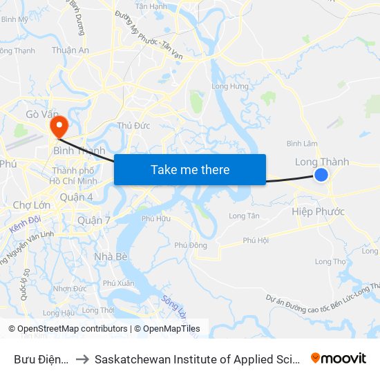Bưu Điện Long Thành to Saskatchewan Institute of Applied Science and Technology (Vietnam Campus) map