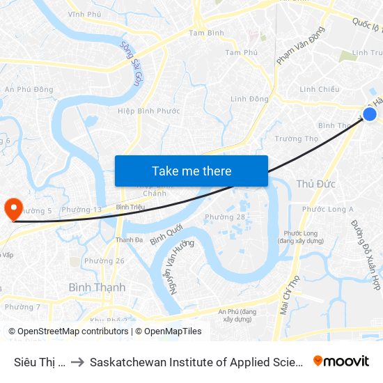 Siêu Thị Coopmart to Saskatchewan Institute of Applied Science and Technology (Vietnam Campus) map