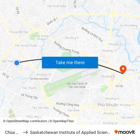 Chùa Bửu Tạng to Saskatchewan Institute of Applied Science and Technology (Vietnam Campus) map