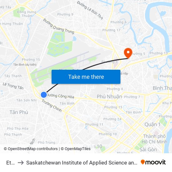 Etown to Saskatchewan Institute of Applied Science and Technology (Vietnam Campus) map