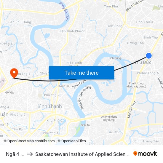 Ngã 4 Bình Thái to Saskatchewan Institute of Applied Science and Technology (Vietnam Campus) map