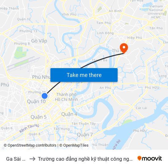 Ga Sài Gòn to Trường cao đẳng nghề kỹ thuật công nghệ TP HCM map