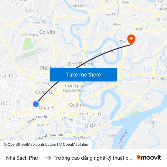 Nhà Sách Phương Nam to Trường cao đẳng nghề kỹ thuật công nghệ TP HCM map