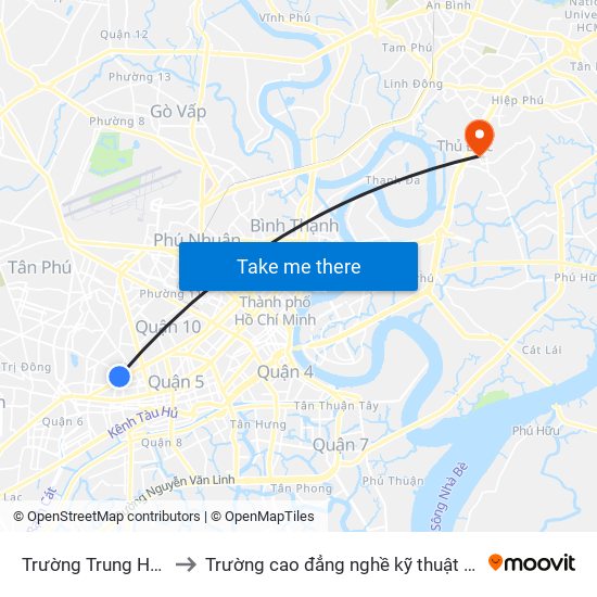 Trường Trung Học Phú Thọ to Trường cao đẳng nghề kỹ thuật công nghệ TP HCM map