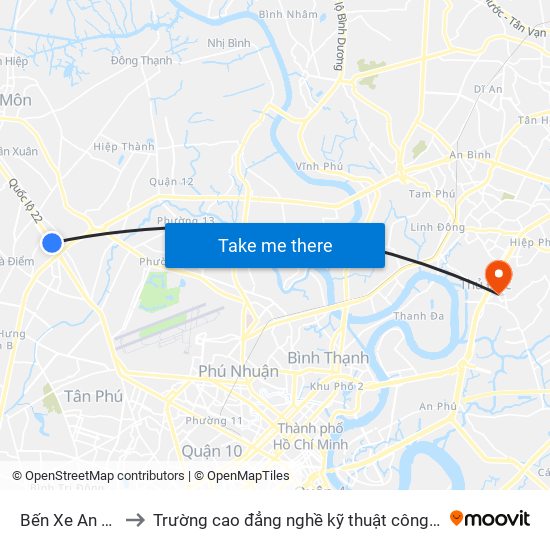 Bến Xe An Sương to Trường cao đẳng nghề kỹ thuật công nghệ TP HCM map