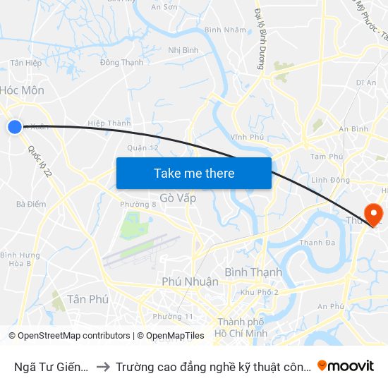 Ngã Tư Giếng Nước to Trường cao đẳng nghề kỹ thuật công nghệ TP HCM map