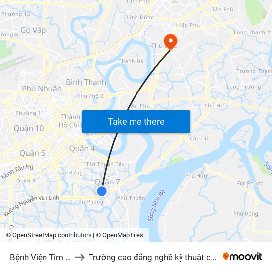 Bệnh Viện Tim Tâm Đức to Trường cao đẳng nghề kỹ thuật công nghệ TP HCM map