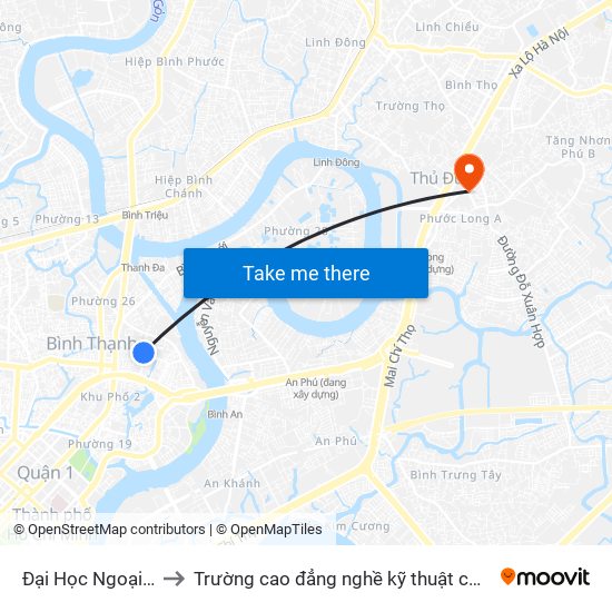 Đại Học Ngoại Thương to Trường cao đẳng nghề kỹ thuật công nghệ TP HCM map