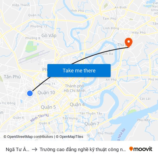 Ngã Tư Âu Cơ to Trường cao đẳng nghề kỹ thuật công nghệ TP HCM map