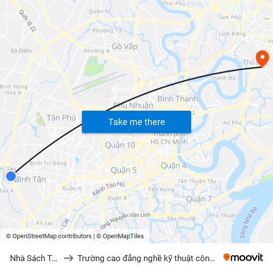 Nhà Sách Tân Tạo to Trường cao đẳng nghề kỹ thuật công nghệ TP HCM map