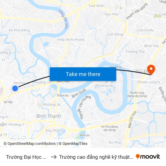 Trường Đại Học Công Nghiệp to Trường cao đẳng nghề kỹ thuật công nghệ TP HCM map