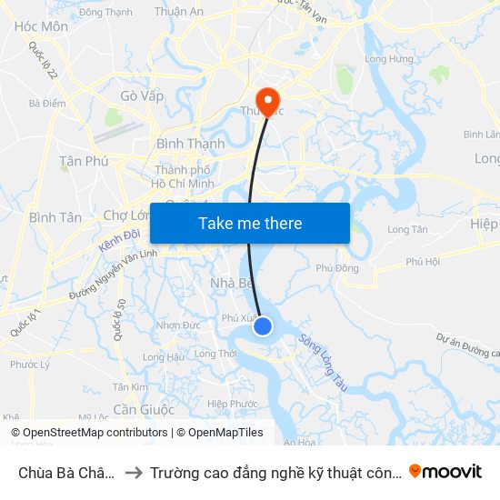 Chùa Bà Châu Đốc 2 to Trường cao đẳng nghề kỹ thuật công nghệ TP HCM map