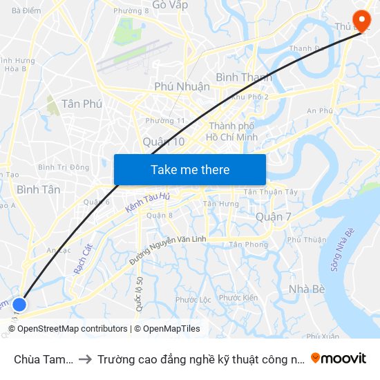 Chùa Tam Bửu to Trường cao đẳng nghề kỹ thuật công nghệ TP HCM map
