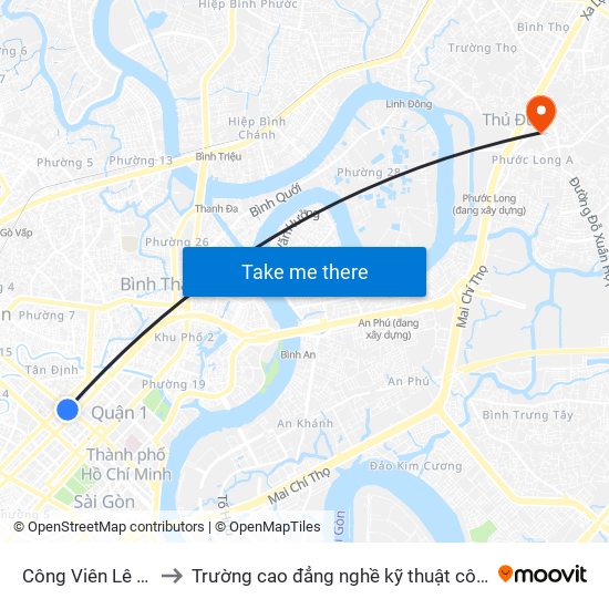 Công Viên Lê Văn Tám to Trường cao đẳng nghề kỹ thuật công nghệ TP HCM map