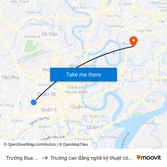 Trường Đua Phú Thọ to Trường cao đẳng nghề kỹ thuật công nghệ TP HCM map