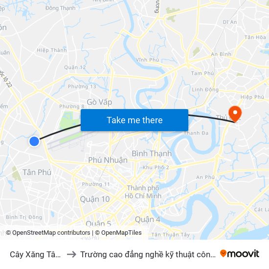 Cây Xăng Tây Thạnh to Trường cao đẳng nghề kỹ thuật công nghệ TP HCM map