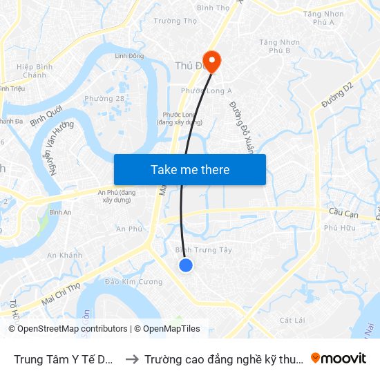 Trung Tâm Y Tế Dự Phòng Quận 2 to Trường cao đẳng nghề kỹ thuật công nghệ TP HCM map