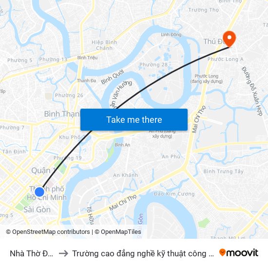 Nhà Thờ Đức Bà to Trường cao đẳng nghề kỹ thuật công nghệ TP HCM map