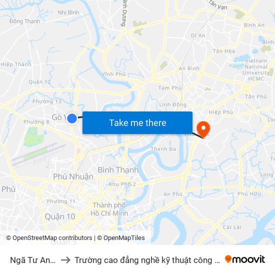 Ngã Tư An Nhơn to Trường cao đẳng nghề kỹ thuật công nghệ TP HCM map