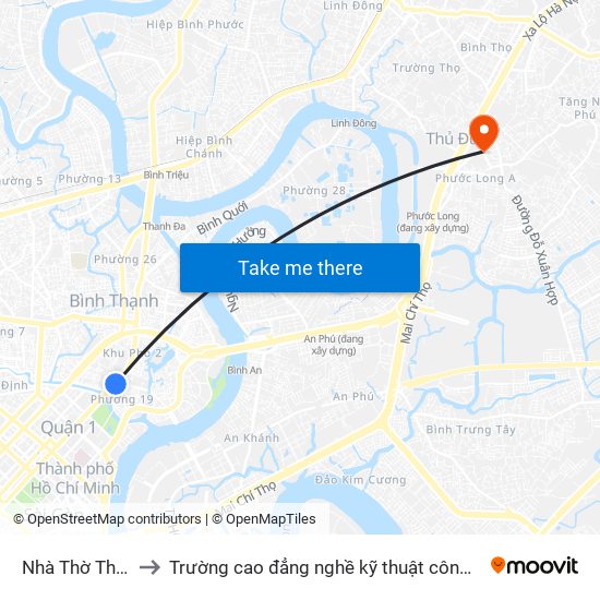 Nhà Thờ Thị Nghè to Trường cao đẳng nghề kỹ thuật công nghệ TP HCM map