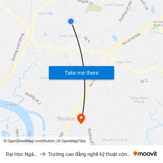 Đại Học Ngân Hàng to Trường cao đẳng nghề kỹ thuật công nghệ TP HCM map