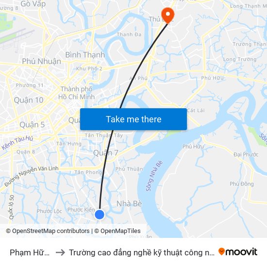 Phạm Hữu Lầu to Trường cao đẳng nghề kỹ thuật công nghệ TP HCM map