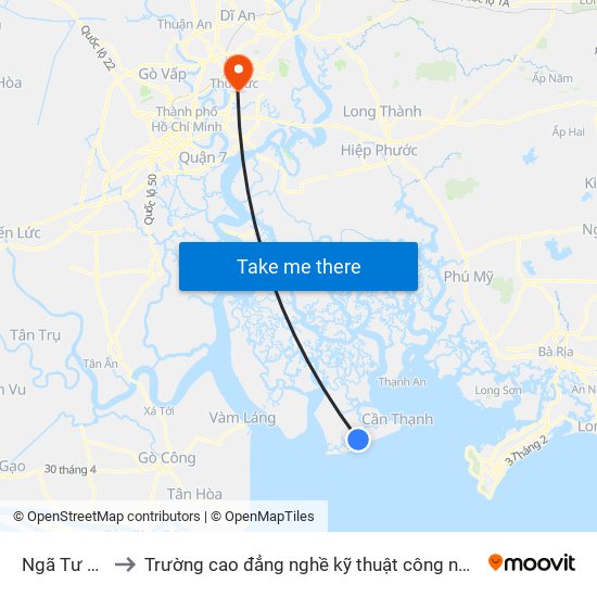 Ngã Tư 30/4 to Trường cao đẳng nghề kỹ thuật công nghệ TP HCM map