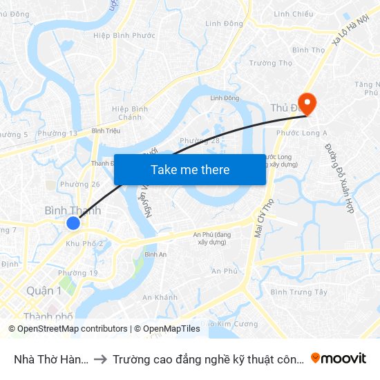 Nhà Thờ Hàng Xanh to Trường cao đẳng nghề kỹ thuật công nghệ TP HCM map