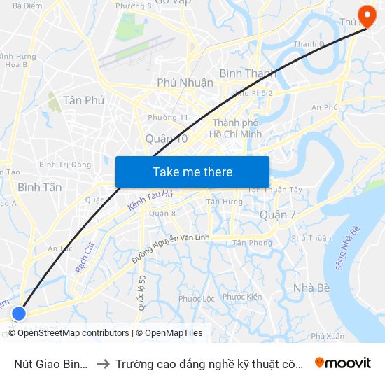 Nút Giao Bình Thuận to Trường cao đẳng nghề kỹ thuật công nghệ TP HCM map