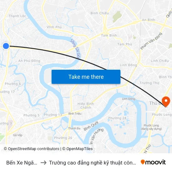 Bến Xe Ngã Tư Ga to Trường cao đẳng nghề kỹ thuật công nghệ TP HCM map