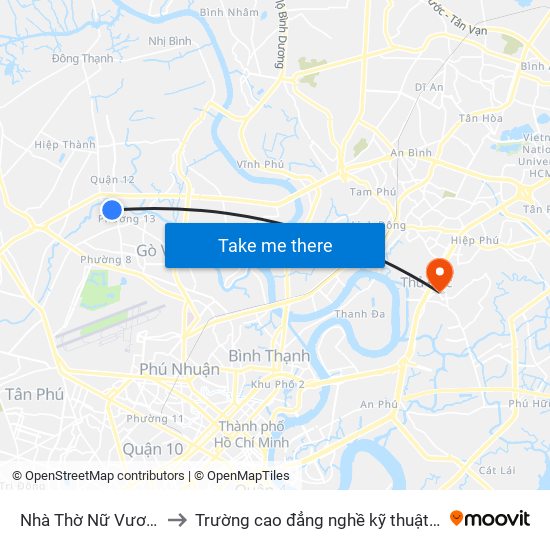 Nhà Thờ Nữ Vương Hòa Bình to Trường cao đẳng nghề kỹ thuật công nghệ TP HCM map