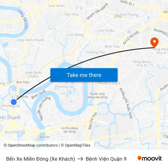 Bến Xe Miền Đông (Xe Khách) to Bệnh Viện Quận 9 map