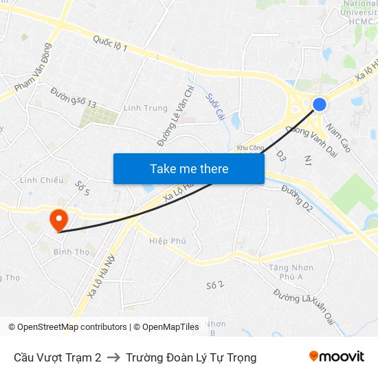 Cầu Vượt Trạm 2 to Trường Đoàn Lý Tự Trọng map