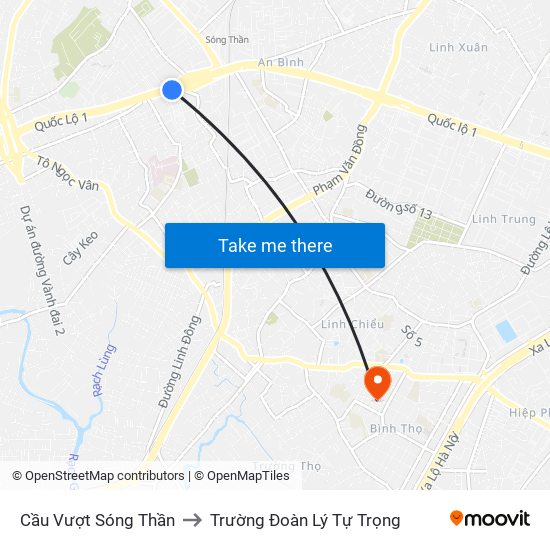 Cầu Vượt Sóng Thần to Trường Đoàn Lý Tự Trọng map