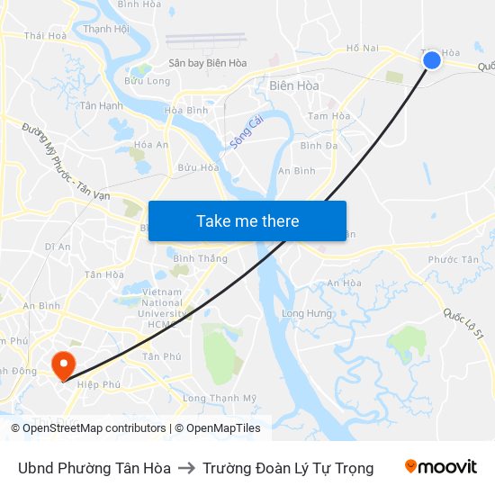 Ubnd Phường Tân Hòa to Trường Đoàn Lý Tự Trọng map