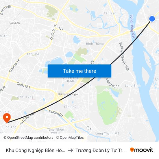 Khu Công Nghiệp Biên Hòa 2 to Trường Đoàn Lý Tự Trọng map