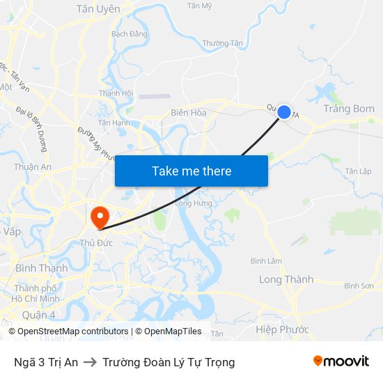 Ngã 3 Trị An to Trường Đoàn Lý Tự Trọng map