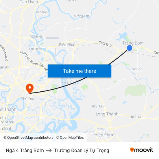 Ngã 4 Trảng Bom to Trường Đoàn Lý Tự Trọng map