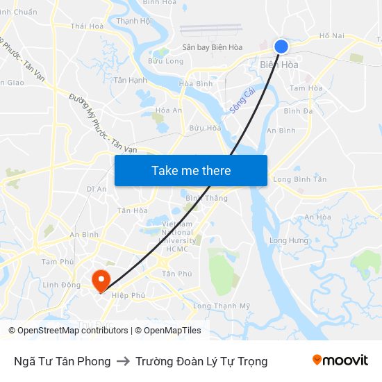 Ngã Tư Tân Phong to Trường Đoàn Lý Tự Trọng map