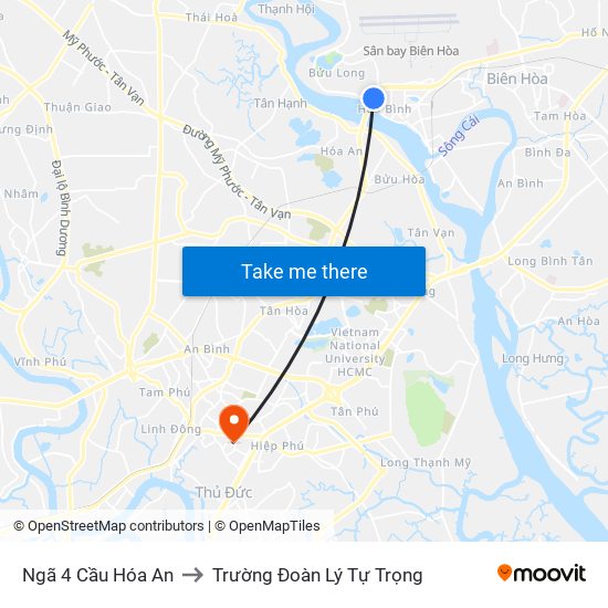 Ngã 4 Cầu Hóa An to Trường Đoàn Lý Tự Trọng map